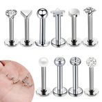 QEXUJOW 10 adet iğne, 16 g piercing, kulak, heliks, cerrahi çelik, kulak piercingi, burun piercingi, tragus piercingi, dudak piercingi, dudak piercingi, 6/8/10 mm, kadınlar ve erkekler için