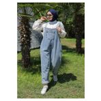 Qeysa Kadın Mavi Jeans Likralı Tulum Salopet Hamile Tulum, Spor Tulum