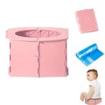 QHJINER Çocuk klozet oturağı, çocuk saksısı, taşınabilir lazımlık, araba için seyahat lazımlığı, lazımlık, antrenman koltuğu, katlanabilir, bebekler ve çocuklar için taşınabilir, torbalı tuvalet kullanımı (pembe)