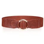 Qianyu Kadın Geniş Bel Kemeri Şık Esnek Kemer Oyma Altın Toka Kemer Vintage Elastik Bel Kemeri Elbise için Daire Tokalı Bayan Kemeri, Büyük Beden Korse Kot Kostüm Aksesuarları, Kahverengi, 2.36 inch