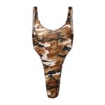 QiaTi Erkekler için kamuflaj bodysuit string kolsuz halka Singlet derin U sırt streç Jockstrap triko erkekler için, 1# Kahve, M