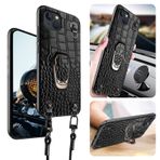 qichenlu Mıknatıslı tutucu cep telefonu kılıfı kayışlı iPhone 14 için, perçinli gerçek deri arka kapak, çıkarılabilir cep telefonu zinciri, sığır derisi, halka ayaklı kılıf, askılı çanta, siyah