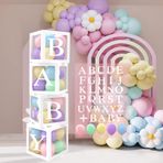 QIFU Bebek Duş Balon Kutuları Süslemeleri, 27 Harfli 4 Adet Balon Kutuları, 30 Parti Pastel Renkli Balonlar, Erkek Kız Bebek Duş için Bebek Kutuları, Doğum Günü Partisi Süslemeleri, Cinsiyet Gösterimi