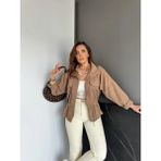 Qimene Kadın Iri Cepli Beli Büzgülü Bol Yakalı Düz Oversize Mont - Camel