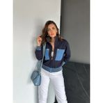 Qimya Butik Klein Kadın Jean Cepli Beli & Kolu Büzgülü 3 Iplik Örme Mont - Lacivert - S