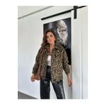 QİMYA BUTİK MAGARDE Kadın Yumuşak Dokulu İri Cepli Düğmeli Gömlek Yakalı Leopar Desen Ceket
