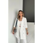 Qimya Butik Qimene Kadın Metal Düğmeli Önü Açık Rahat Kalıp Ceket - S - Beyaz