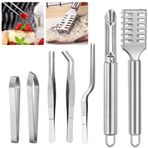QINERSAW 7'li set mutfak cımbızı paslanmaz çelik aşçı cımbızı kılçığı cımbızı balık için et cımbızı balık cımbızı paslanmaz düz ve eğimli maşa, yemek pişirme, deniz ürünleri, kümes hayvanları için,