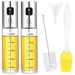 Qingmuxiashi 2'li paket yağ püskürtücü şişe çok fonksiyonlu zeytinyağı püskürtücü 5'i 1 arada Vinegar sprey yağ dispenseri ücretsiz tüp fırça ve huni yağı sprey şişe tetikleyici, 100 ml (2'li paket) cam