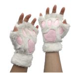 QinMMSPORTS Kadın Kız Kedi Pençesi Eldiven Peluş Eldiven Yarım Parmak Eldiven Ayı Pençesi Eldiven Sevimli Çizgi Film Sıcak Eldiven Polar Yular Eldiven Hayvan Eldiveni (A3 Beyaz, Tek Beden)