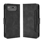QINOUK Asus ROG Telefon 6 Pro/Telefon 6 için Kılıf, [5 Kart Yuvası] Manyetik Kapama, Premium Vintage Cüzdan Deri Kılıf, [Stand Özelliği] Asus ROG Phone 6 Pro/Phone 6 ile Uyumlu - Siyah