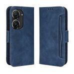 QINOUK Asus Zenfone 9 için Kılıf, [5 Kart Yuvası] Manyetik Kapama, Premium Vintage Cüzdan Deri Kılıf, [Stand Özelliği] Asus Zenfone 9 ile Uyumlu - Mavi
