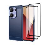 QINOUK Xiaomi Poco M6 Pro 4G için Kılıf, Fırçalanmış Doku Tasarımı, 2 adet Koruyucu film ile, Xiaomi Poco M6 Pro 4G için Yumuşak TPU Koruyucu Kılıf Case-Mavi