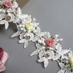 Qiuda 1 Metre Elmas Çiçek Dantel Trim Şerit Kenar 5,5 cm Genişlik Vintage Stil Beyaz Süslemeler Kumaş İşlemeli Aplike Dikiş El İşi Düğün Gelin Elbisesi Parti Dekorasyon Giysileri DIY