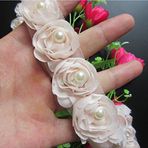 Qiuda 1 Yard İnci Boncuk Gül Çiçek 3D Çiçekli Dantel Kenar Süsleme Şerit 5 cm Genişlik Vintage Stil Kenar Süslemeler Kumaş İşlemeli Aplike Dikiş El İşi Düğün Gelin Elbisesi Giysiler DIY (Pembe Şampanya)