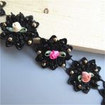 Qiuda 10 adet Çiçek Dantel Şerit Kenar Süsü İnci Boncuklu Çiçekli 5 cm / 2 inç Genişlik Beyaz Aplike Dikiş El İşi Elbise DIY Giysileri (Siyah)