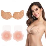 QIUMING Yapışkan sütyen, askısız, yapışkan sütyen, görünmez sütyen, Push Up yapışkanlı sütyen, sırtı açık, 1 çift göğüs ucu pedi, gece elbisesi, gelinlik, parti, mayo ve sırtı açık kıyafetler için,