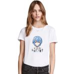 Qivi Anime Evangelion Baskılı Örme Beyaz Kadın T-shirt