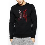 Qivi Anime Naruto Red White Baskılı Siyah Erkek Uzun Kol Örme Sweatshirt