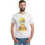 Qivi Anime Naruto Uzamaki Baskılı Beyaz Erkek Örme T-shirt