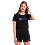Qivi Anime One Piece Baskılı Örme Siyah Kadın T-shirt