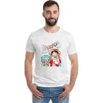 Qivi Anime One Piece Luffy Hat Baskılı Beyaz Erkek Örme T-shirt