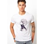 Qivi Anime One Punch Man Genos Baskılı Beyaz Erkek Örme Tshirt - XS