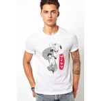 Qivi Anime One Punch Man Saitama Baskılı Beyaz Erkek Örme Tshirt - XS