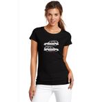 Qivi Araba Kartal Baskılı Siyah Örme Kadın T-shirt
