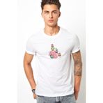 Qivi Baykuş Karikatür Çizimi Illüstrasyon Pembe Kalpler Baskılı Beyaz Erkek Örme Tshirt T-Shirt Tişört T - XS