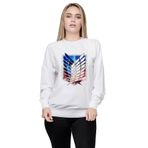 Qivi BGA0298-KDNSW Attack On Titan Baskılı Örme Kadın Beyaz Sweatshirt