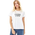 Qivi Cannibal Corpse Logo Baskılı Beyaz Kadın Örme T-shirt