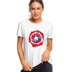 Qivi Captain America Shield Baskılı Beyaz Kadın Örme T-shirt
