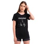 Qivi Eminem Middle Finger Baskılı Örme Siyah Kadın T-shirt