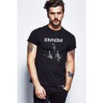 Qivi Eminem Middle Finger Baskılı Siyah Erkek Örme T-shirt