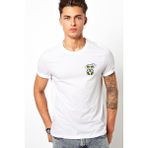 Qivi Gözlük ve Kulaklık Köpek Göğüs Baskılı Beyaz Erkek Örme Tshirt - XS