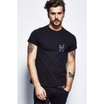 Qivi Güneş Gözlüğü ve Kulaklıklı Kedi Baskılı Siyah Erkek Örme T-shirt