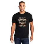 Qivi I Dont Swim I Fly Baskılı Siyah Erkek Örme T-shirt