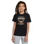 Qivi I Dont Swim I Flyk Baskılı Unisex Çocuk Siyah T-shirt