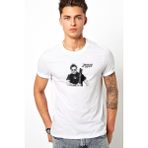 Qivi Johnny Depp Baskılı Beyaz Erkek Örme Tshirt - XS