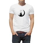 Qivi Kediler Aşk Ay Yıldızlar Baskılı Beyaz Erkek T-shirt