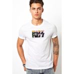 Qivi Kiss Rock And Roll Over Müzik Topluluğu Öpücük Baskılı Beyaz Erkek T-shirt