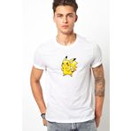 QIVI Kızgın Pikachu Pokemon Baskılı Beyaz Erkek Örme Tshirt T-shirt Tişört T Shirt