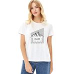 Qivi Lets Go Camping Dağ Baskılı Beyaz Kadın Örme T-shirt