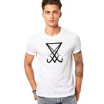 Qivi Lucifer Sigil 2 Baskılı Beyaz Erkek T-shirt