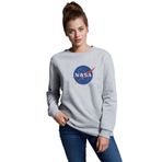 Qivi Nasa Logo Simge Baskılı Gri Kadın Örme Sweatshirt Uzun Kol BGA0403-KDNSW, M