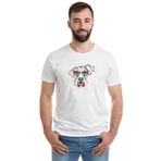 Qivi Papyonlu Köpek Baskılı Beyaz Erkek T-shirt
