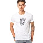 Qivi Pembe Mavi ve Siyah Leopar Çita Baskılı Beyaz Erkek T-shirt
