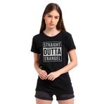 Qivi Pubg Straight Outta Erangel Baskılı Siyah Örme Kadın T-shirt