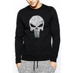 Qivi Punisher Baskılı Siyah Erkek Uzun Kol Örme Sweatshirt